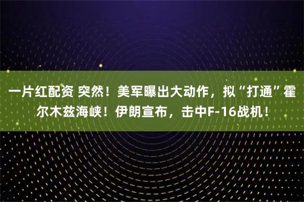 一片红配资 突然！美军曝出大动作，拟“打通”霍尔木兹海峡！伊朗宣布，击中F-16战机！