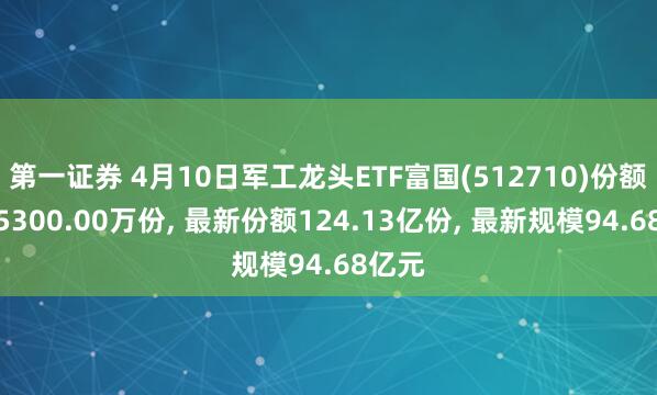 第一证券 4月10日军工龙头ETF富国(512710)份额减少5300.00万份, 最新份额124.13亿份, 最新规模94.68亿元